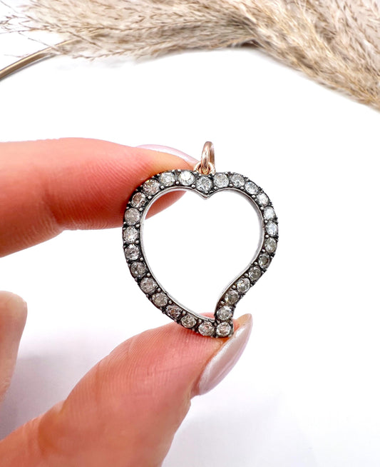 Antique 18ct Gold & Silver French Stamped, Victorian Diamond Witches Heart Pendant