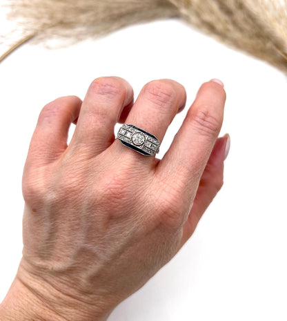 Antique Platinum, 1920's Art Deco Sapphire And Diamond Engagement  Ring