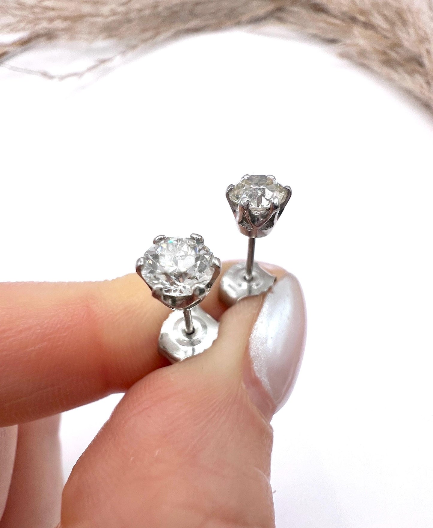 Vintage 1930s Platinum Stamped, 1.05 Carat Diamond Stud Earrings