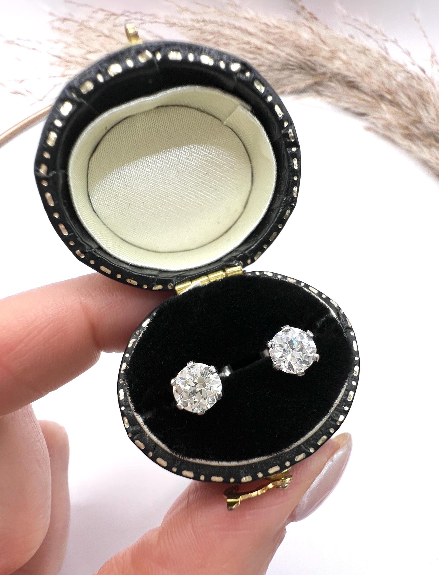 Vintage 1930s Platinum Stamped, 1.05 Carat Diamond Stud Earrings