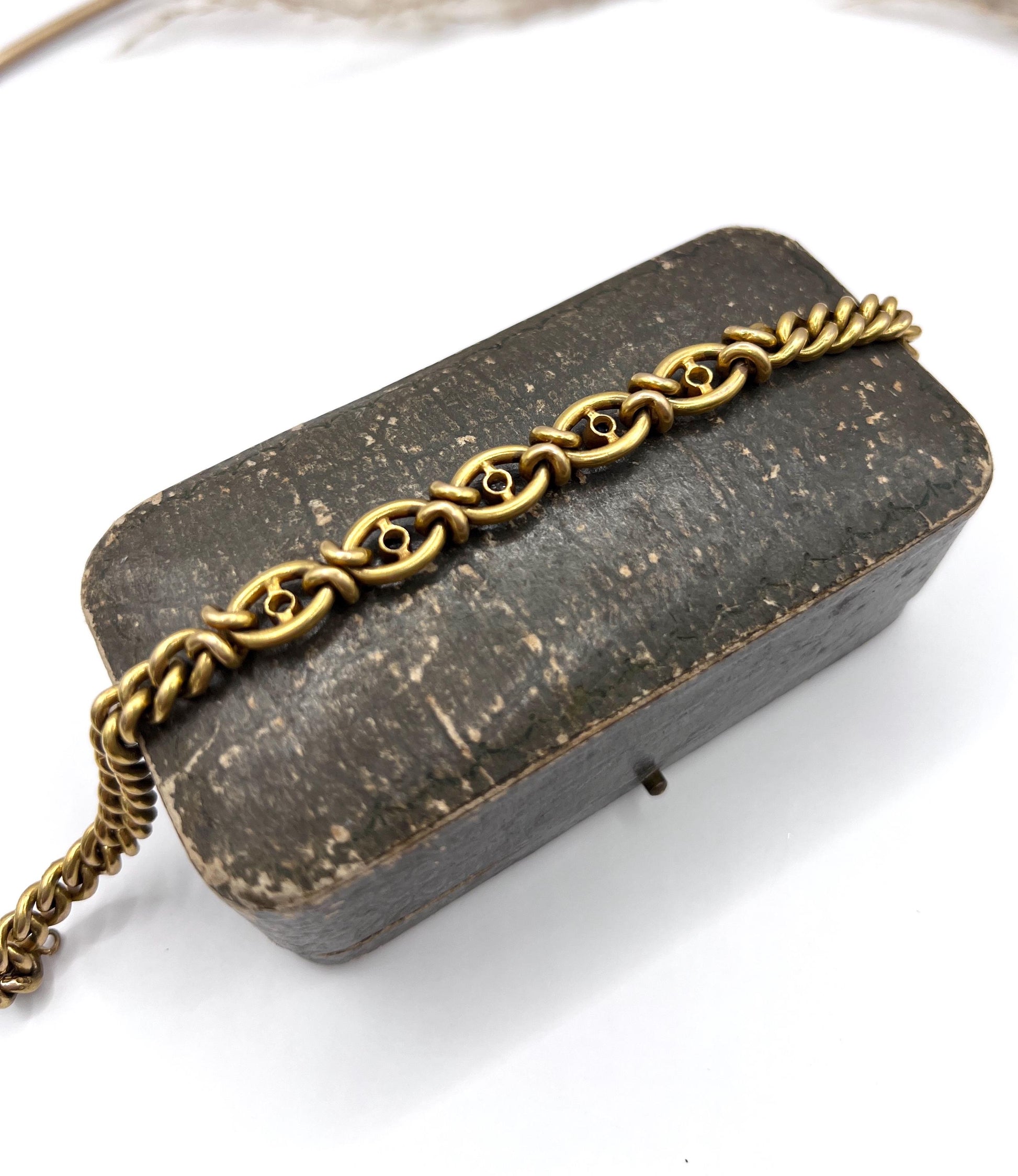 Antique 18ct Yellow Gold, Victorian Sapphire & Diamond, Fancy Curb Link Bracelet