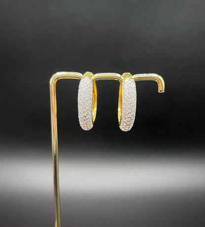 Vintage 18ct Yellow Gold Pavé Diamond Huggies Hoop Earrings