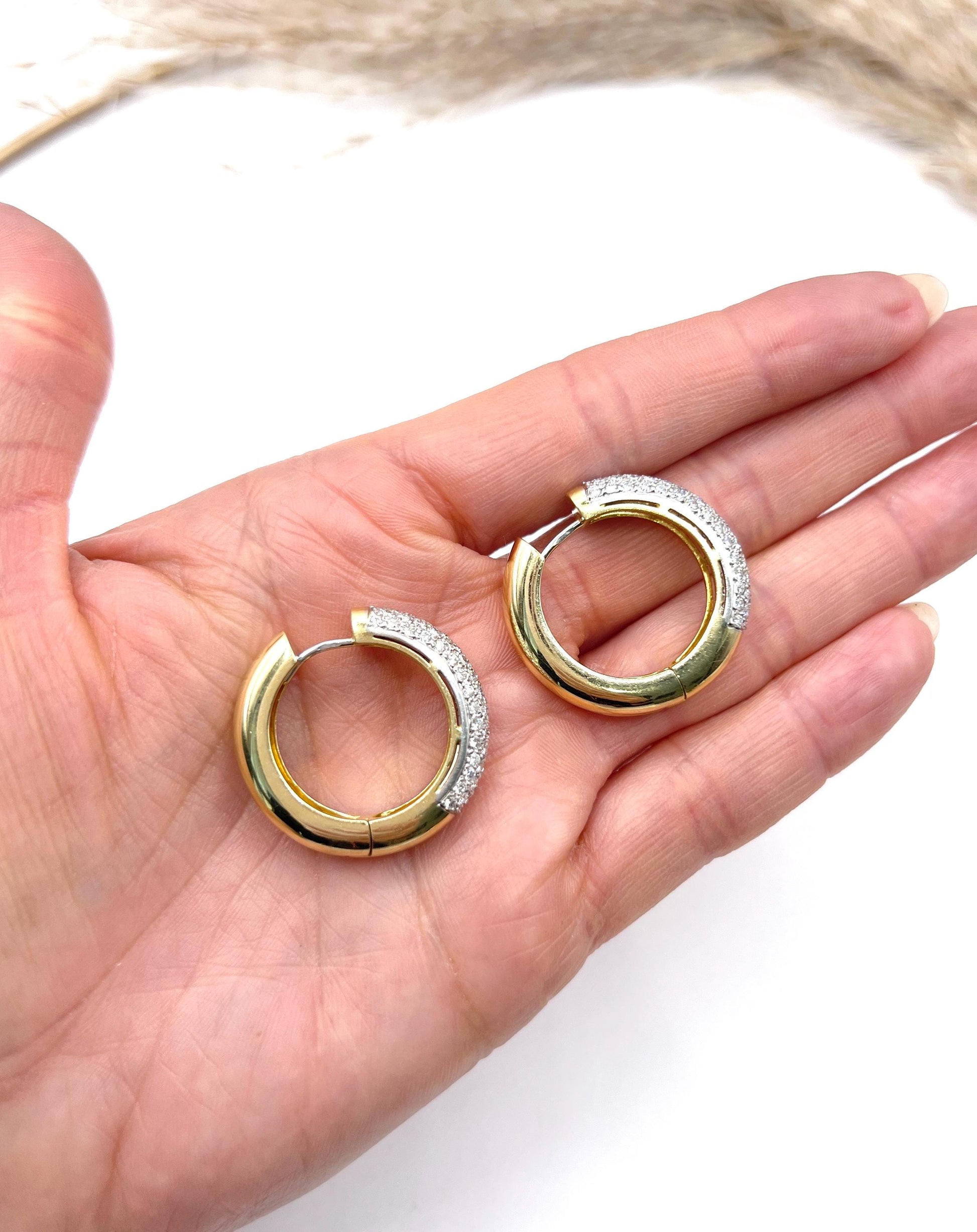 Vintage 18ct Yellow Gold Pavé Diamond Huggies Hoop Earrings