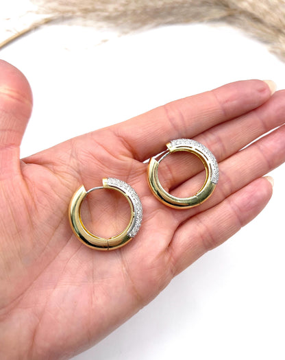 Vintage 18ct Yellow Gold Pavé Diamond Huggies Hoop Earrings