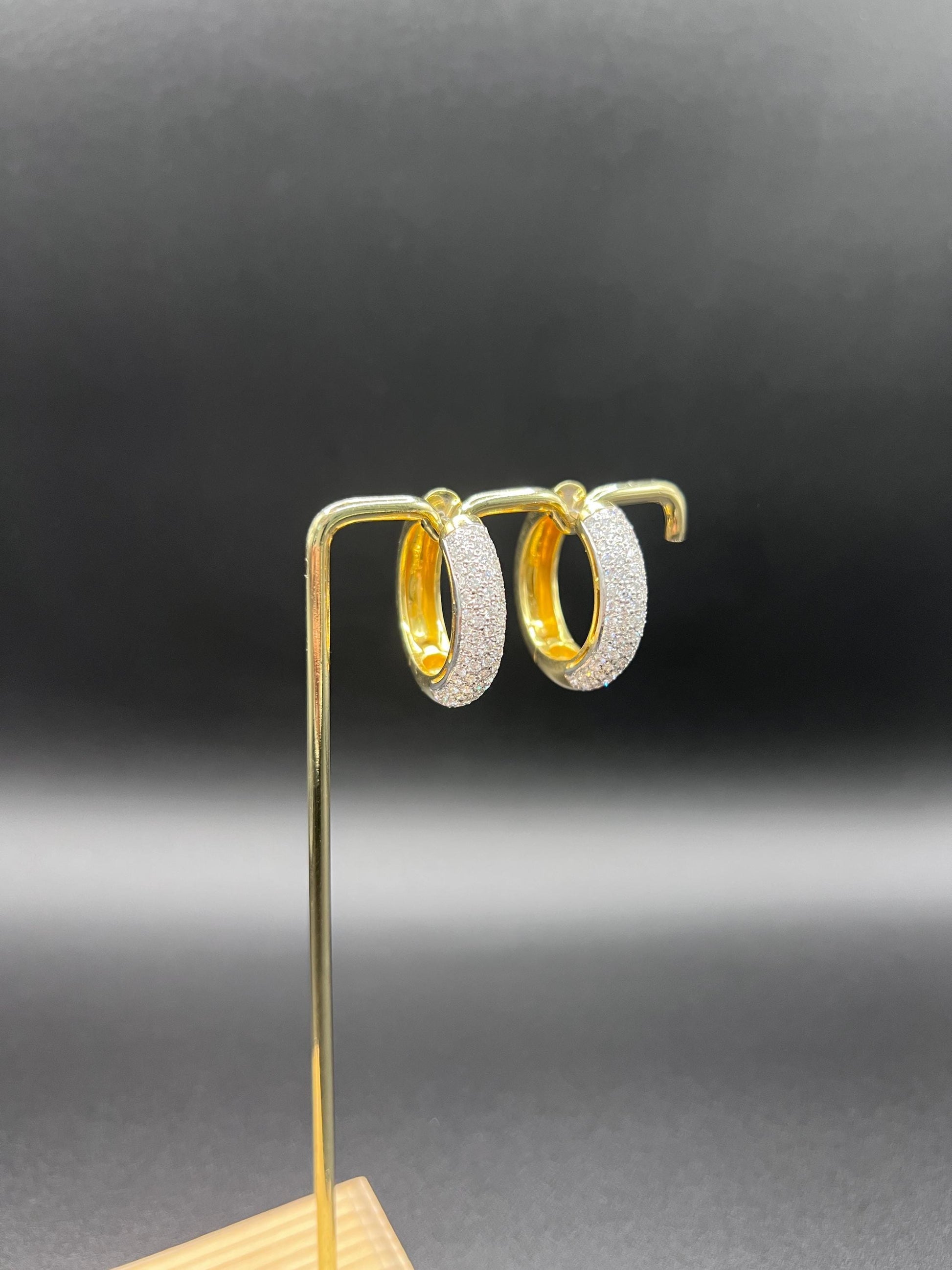 Vintage 18ct Yellow Gold Pavé Diamond Huggies Hoop Earrings