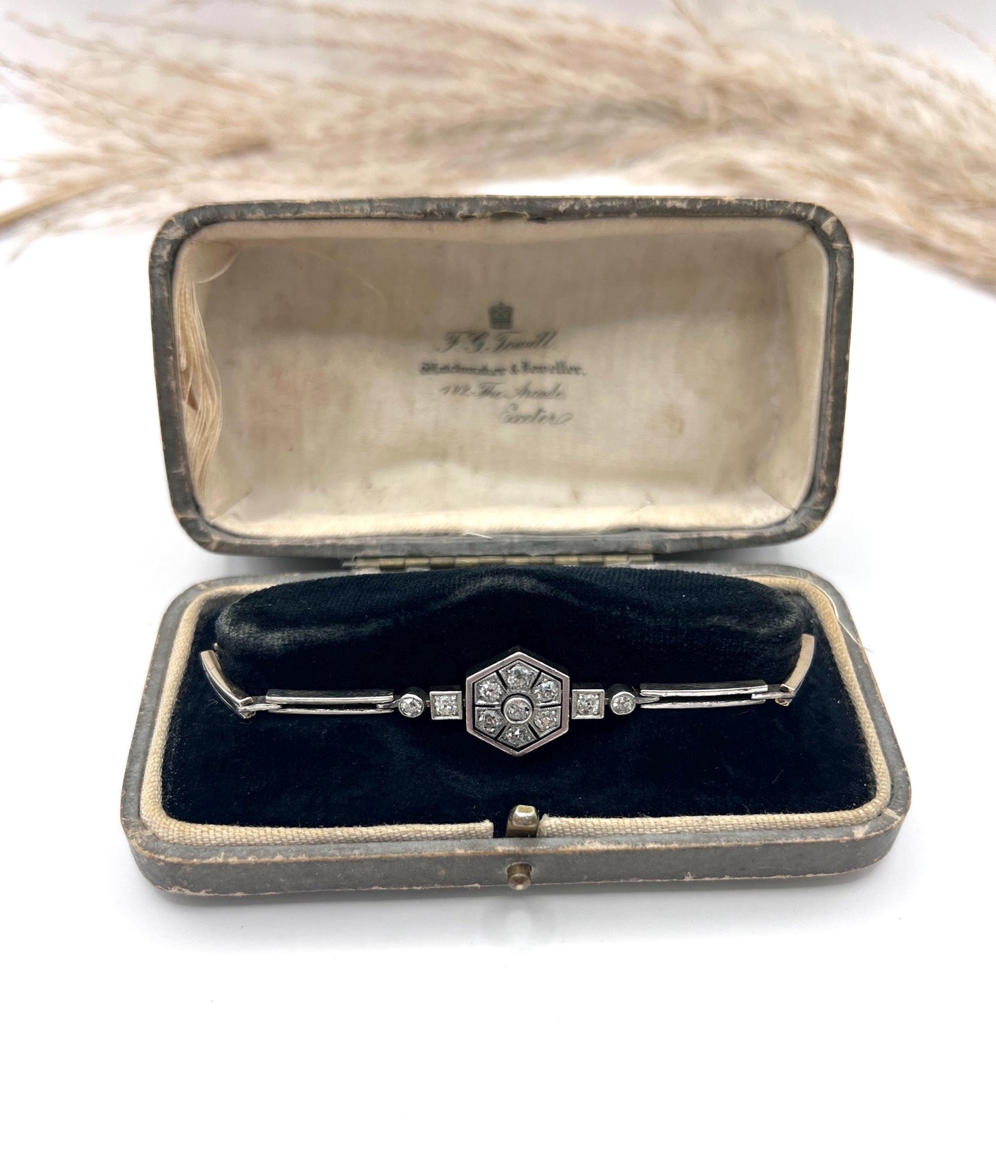 Antique 14ct Gold & Platinum, Edwardian Diamond Hexagonal Bracelet