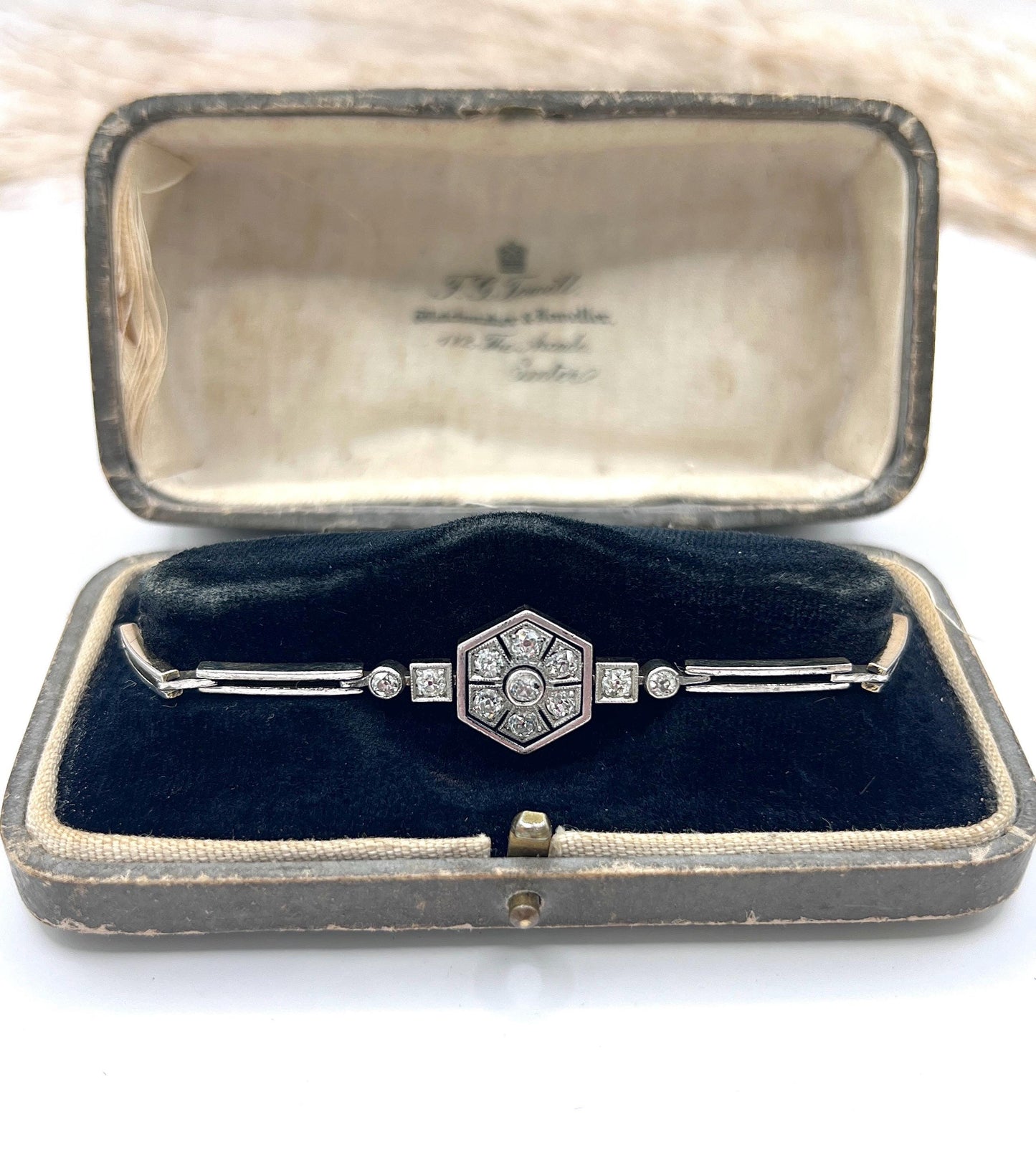 Antique 14ct Gold & Platinum, Edwardian Diamond Hexagonal Bracelet