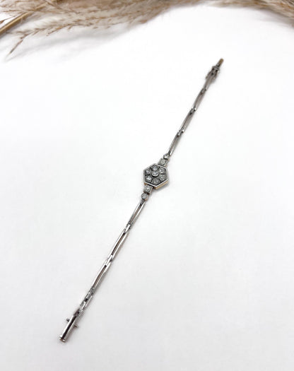 Antique 14ct Gold & Platinum, Edwardian Diamond Hexagonal Bracelet