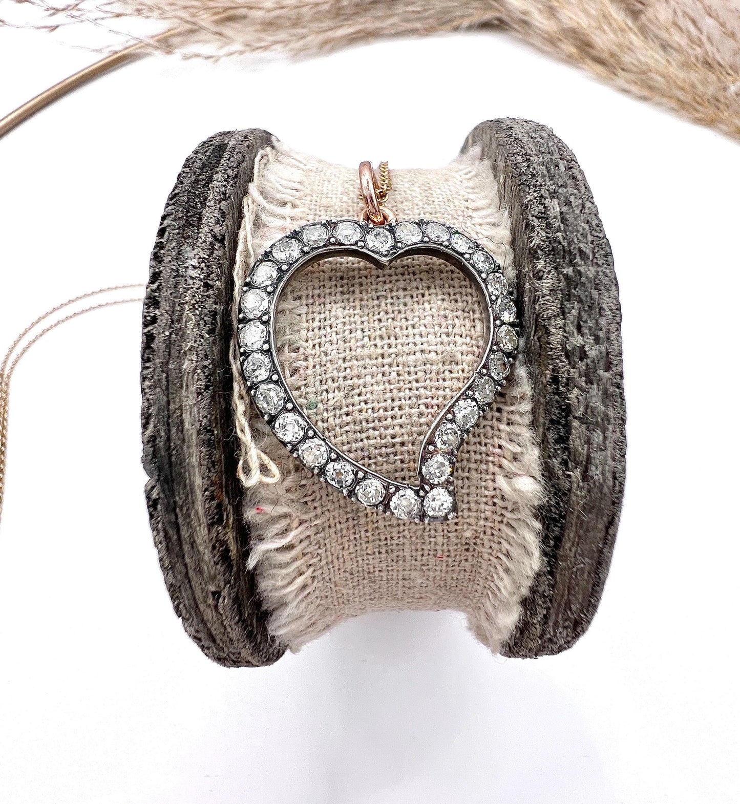 Antique 18ct Gold & Silver French Stamped, Victorian Diamond Witches Heart Pendant