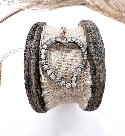 Antique 18ct Gold & Silver French Stamped, Victorian Diamond Witches Heart Pendant