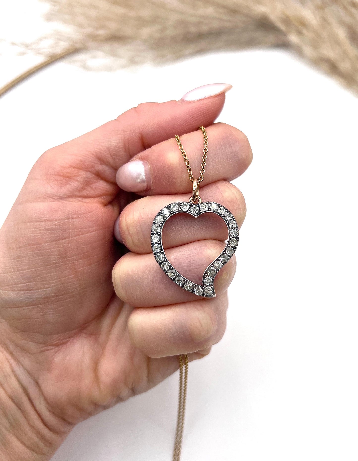 Antique 18ct Gold & Silver French Stamped, Victorian Diamond Witches Heart Pendant