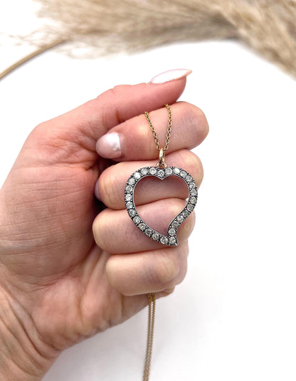 Antique 18ct Gold & Silver French Stamped, Victorian Diamond Witches Heart Pendant