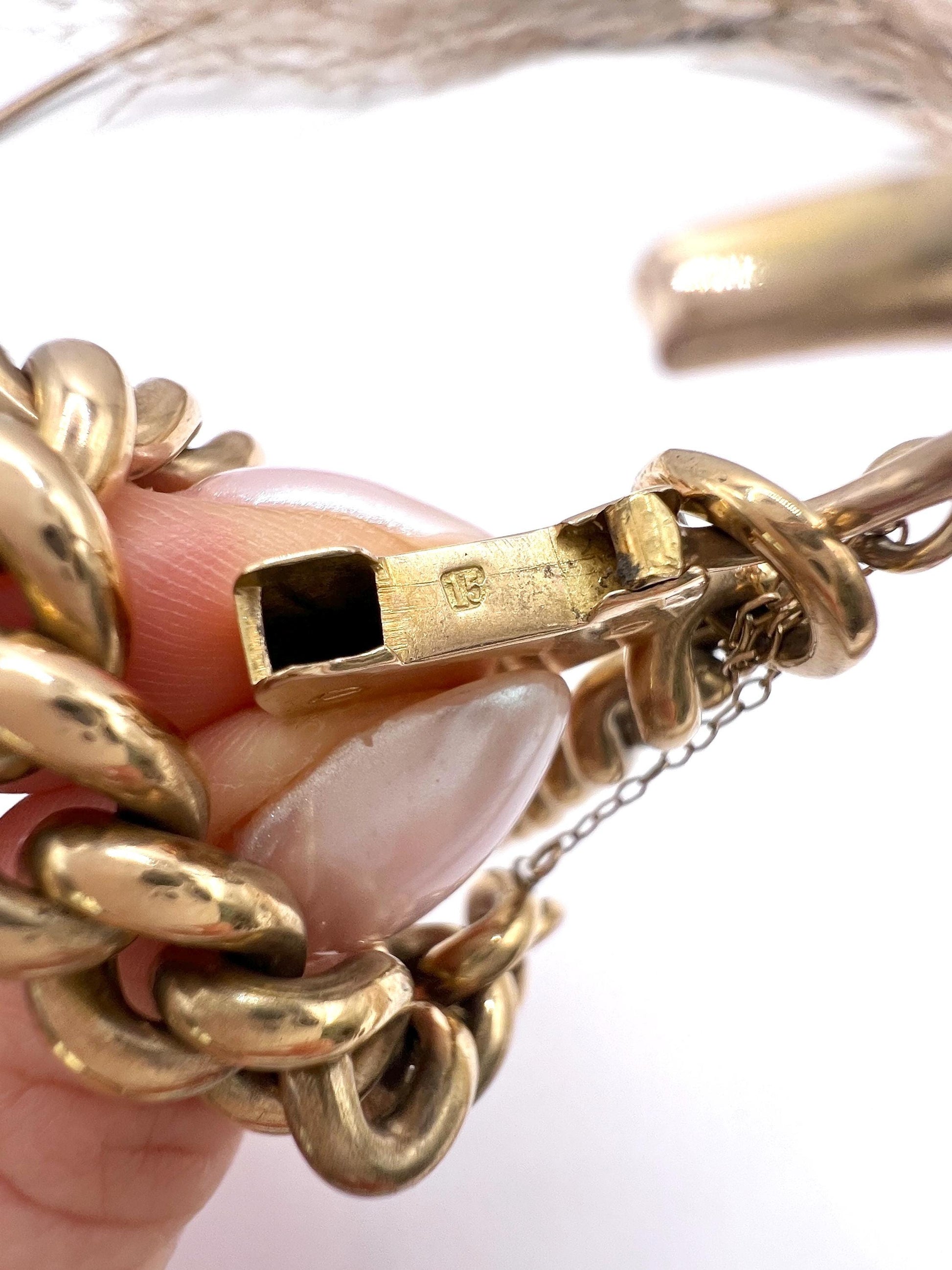 Antique 15ct Rose Gold Stamped, Victorian Curb Link Bracelet with Heart Padlock Clasp