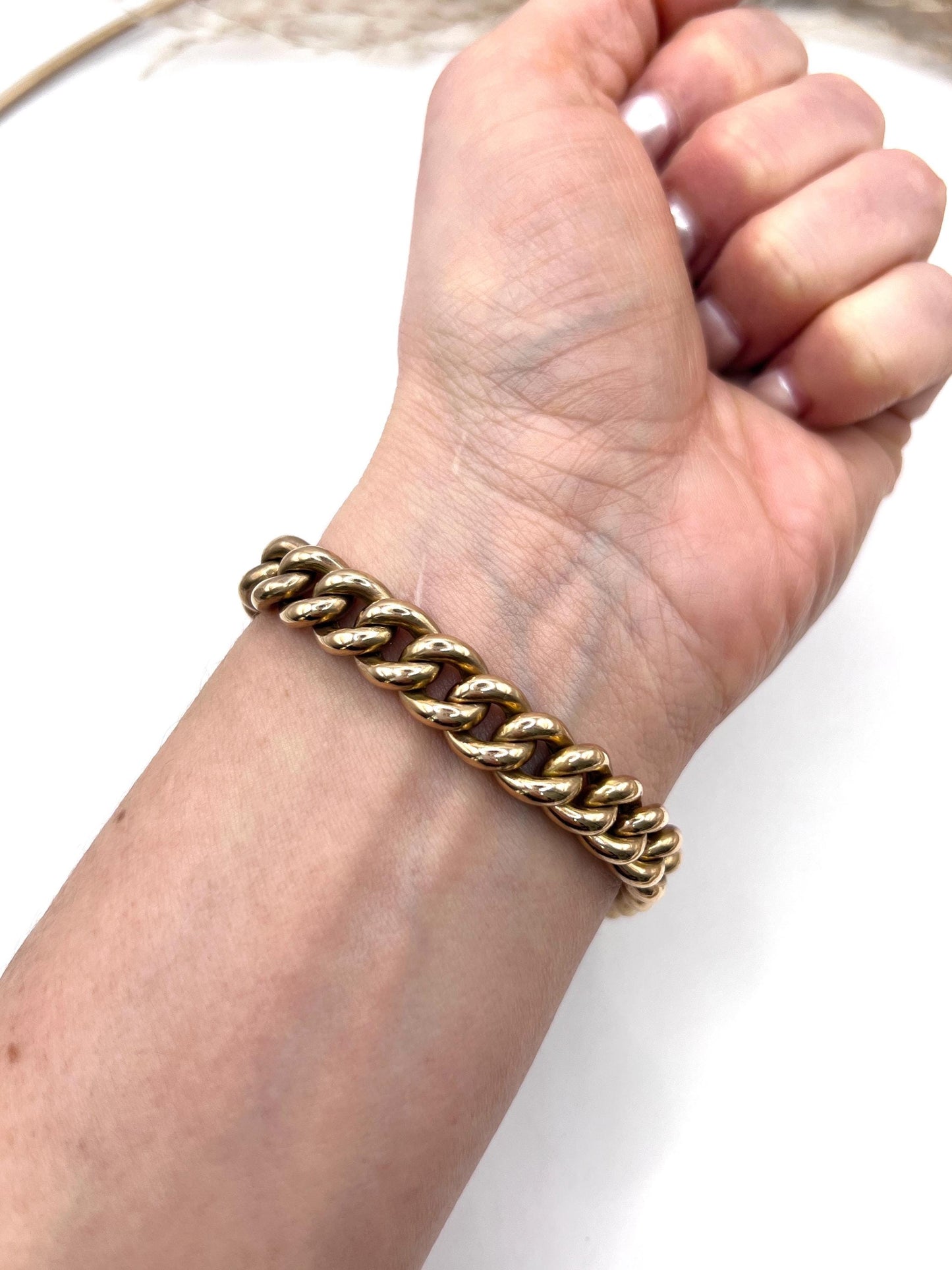 Antique 15ct Rose Gold Stamped, Victorian Curb Link Bracelet with Heart Padlock Clasp