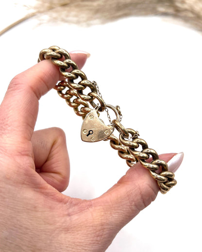 Antique 15ct Rose Gold Stamped, Victorian Curb Link Bracelet with Heart Padlock Clasp