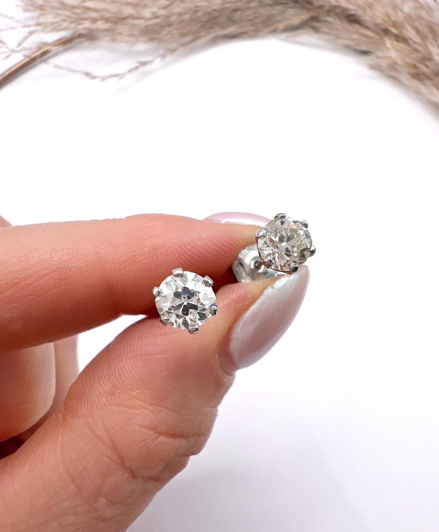 Vintage 1930s Platinum Stamped, 1.05 Carat Diamond Stud Earrings
