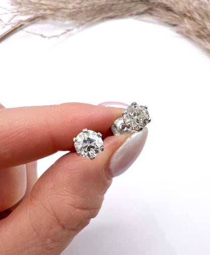 Vintage 1930s Platinum Stamped, 1.05 Carat Diamond Stud Earrings