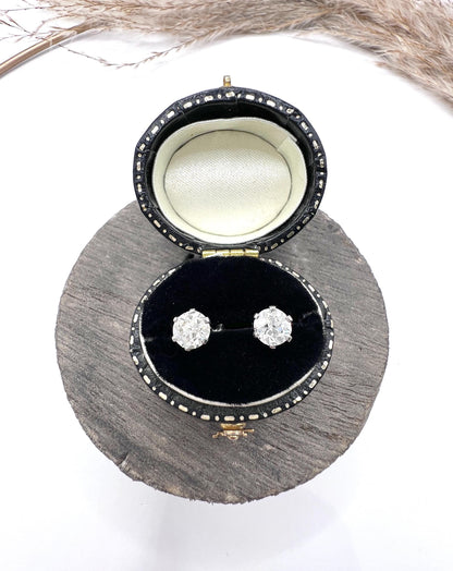 Vintage 1930s Platinum Stamped, 1.05 Carat Diamond Stud Earrings