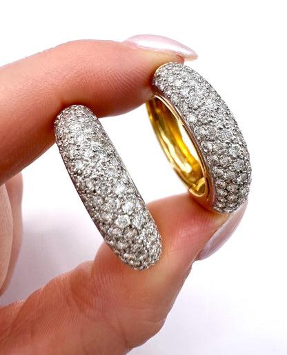 Vintage 18ct Yellow Gold Pavé Diamond Huggies Hoop Earrings