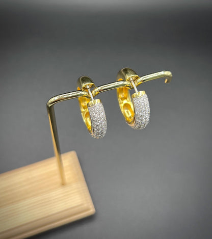 Vintage 18ct Yellow Gold Pavé Diamond Huggies Hoop Earrings
