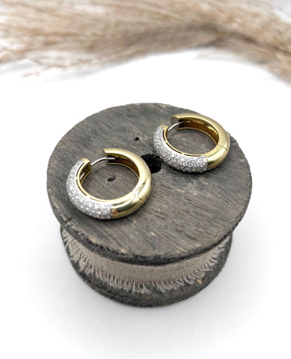 Vintage 18ct Yellow Gold Pavé Diamond Huggies Hoop Earrings