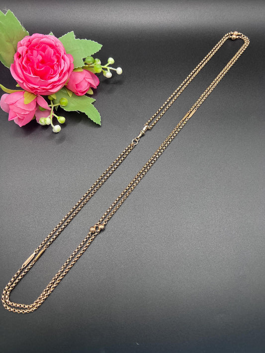 Antique 9ct Gold Belcher Chain: Edwardian Fancy Link Long Guard Necklace