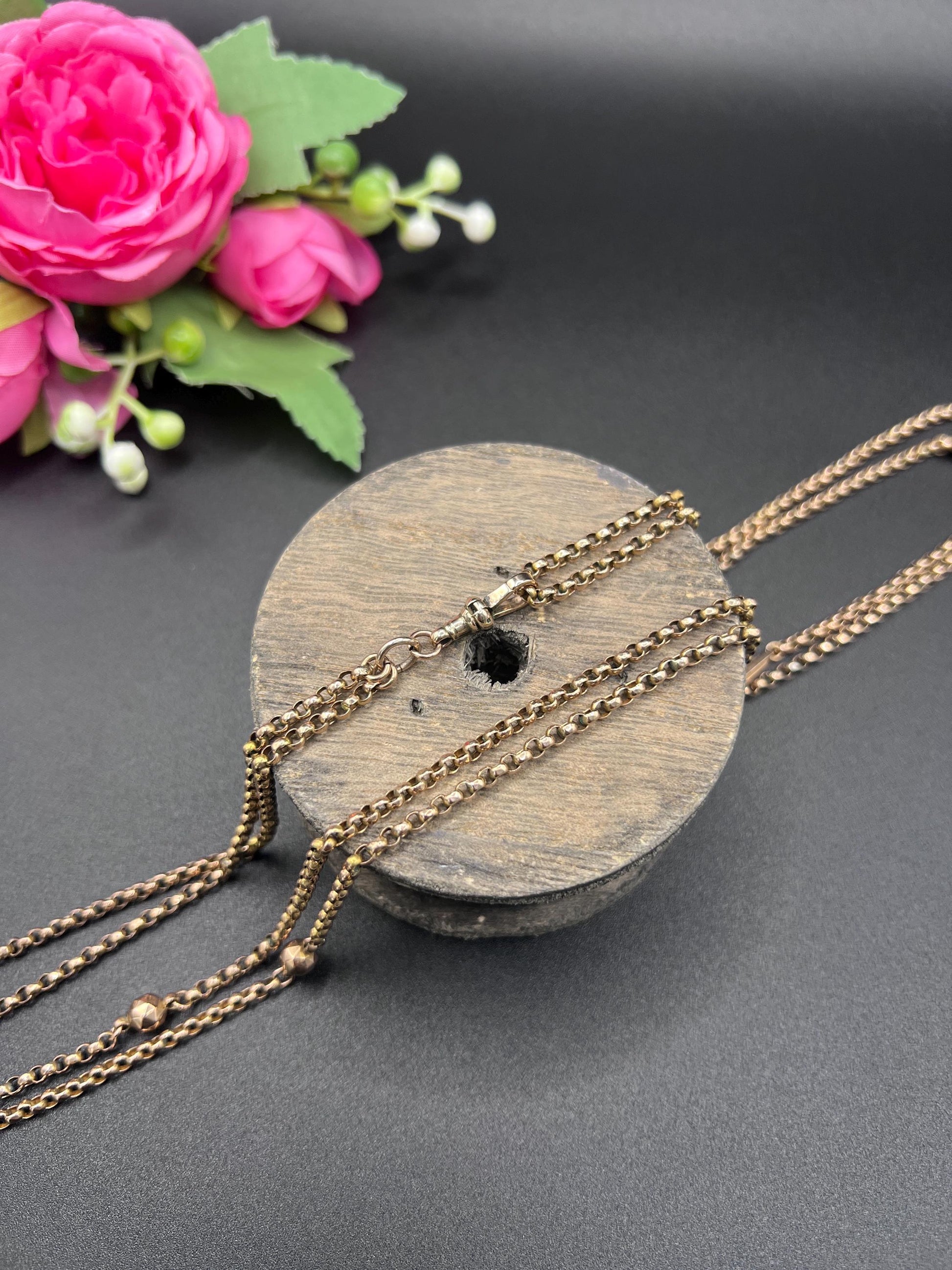 Antique 9ct Gold Belcher Chain: Edwardian Fancy Link Long Guard Necklace