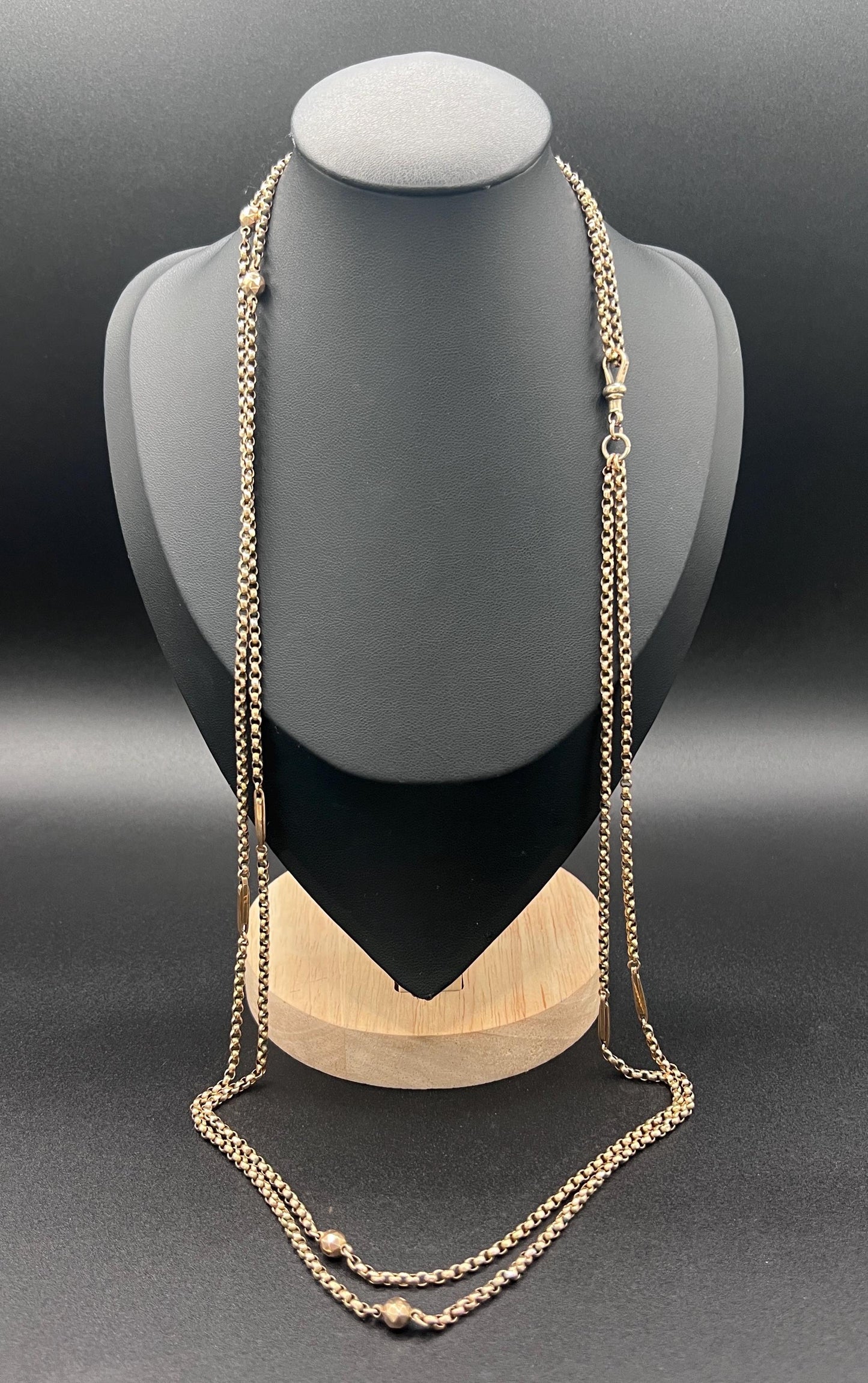 Antique 9ct Gold Belcher Chain: Edwardian Fancy Link Long Guard Necklace