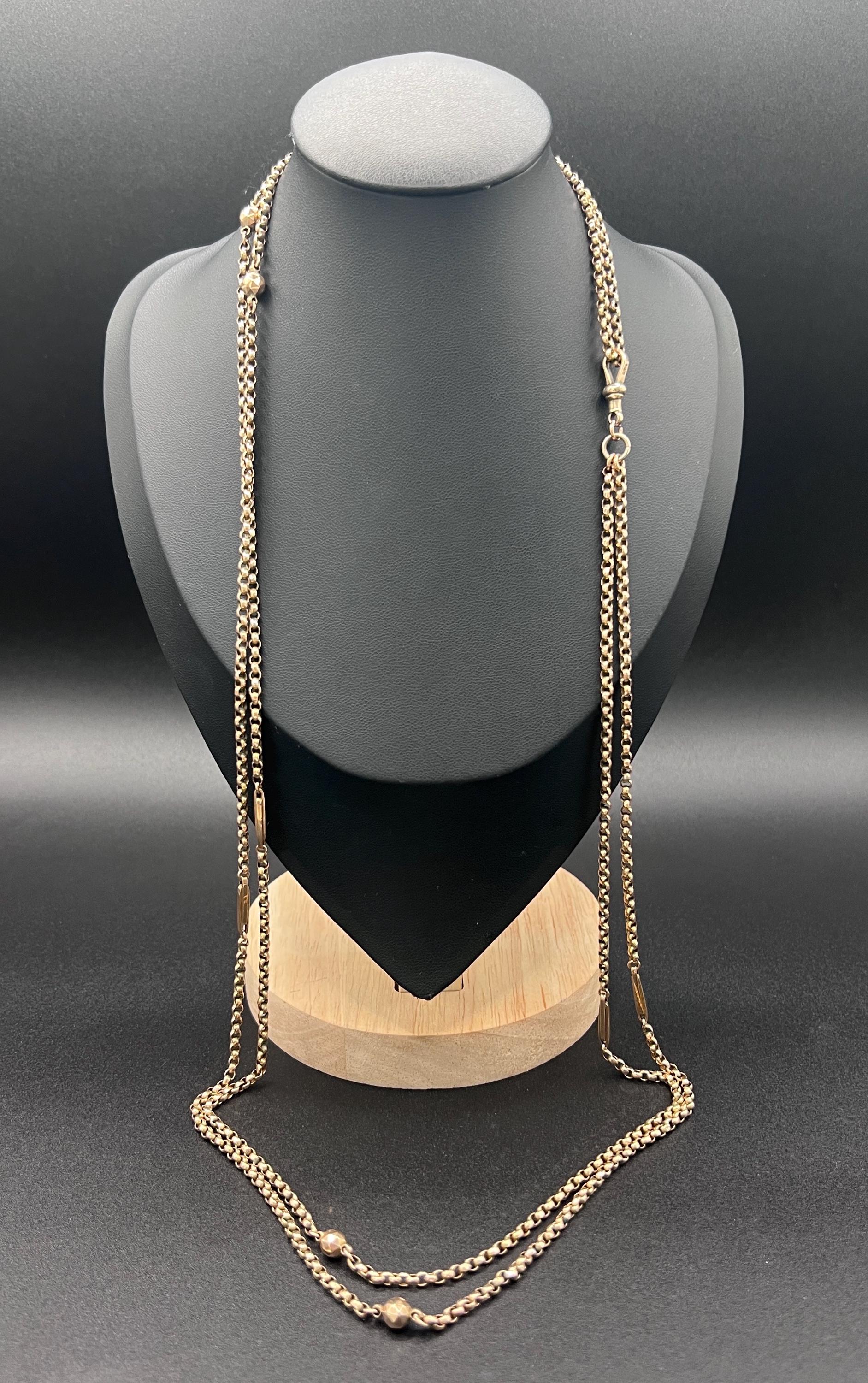 Antique 9ct Gold Belcher Chain: Edwardian Fancy Link Long Guard Necklace