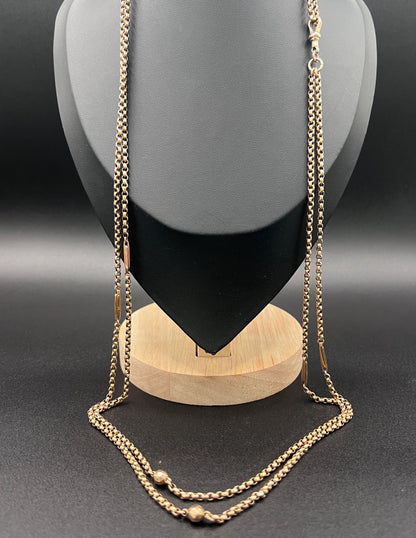 Antique 9ct Gold Belcher Chain: Edwardian Fancy Link Long Guard Necklace