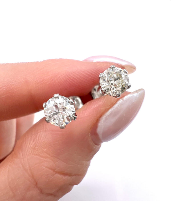Vintage 1930s Platinum Stamped, 1.05 Carat Diamond Stud Earrings