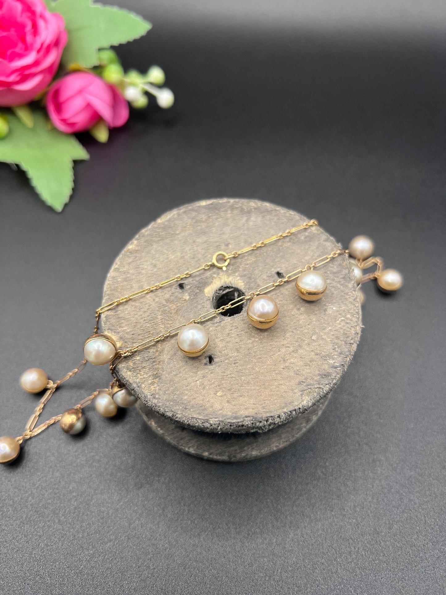 Vintage 14ct Gold Stamped, 1970s Pearl Gold Ball Collar Necklace