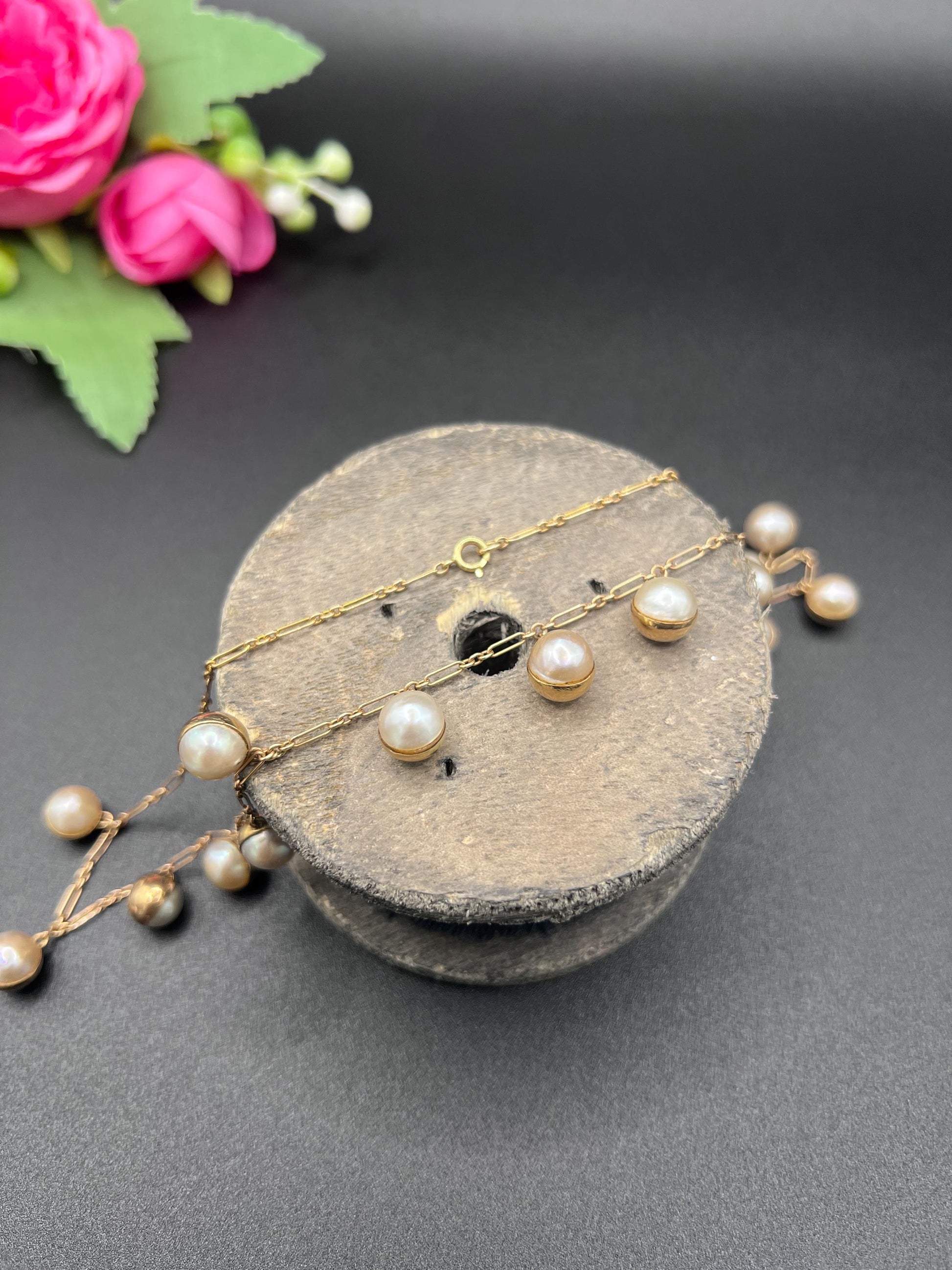 Vintage 14ct Gold Stamped, 1970s Pearl Gold Ball Collar Necklace