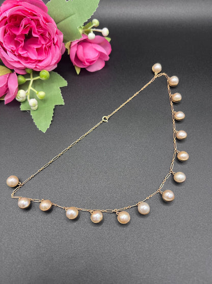 Vintage 14ct Gold Stamped, 1970s Pearl Gold Ball Collar Necklace