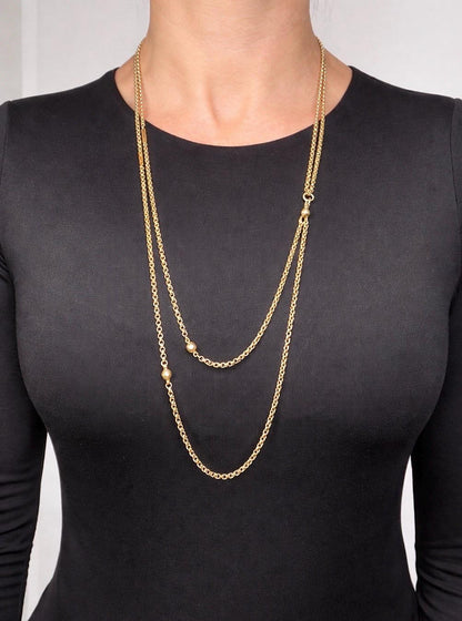 Antique 9ct Gold Belcher Chain: Edwardian Fancy Link Long Guard Necklace