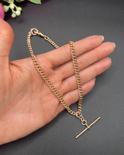 Antique 9ct Rose Gold Albert Chain: Curb Link Necklace, Hallmarked London 1927