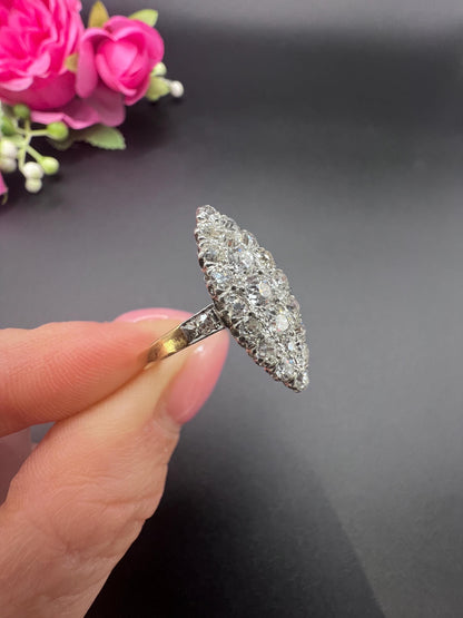 Antique 18ct Yellow Gold French Stamped, Edwardian Diamond Marquise Ring