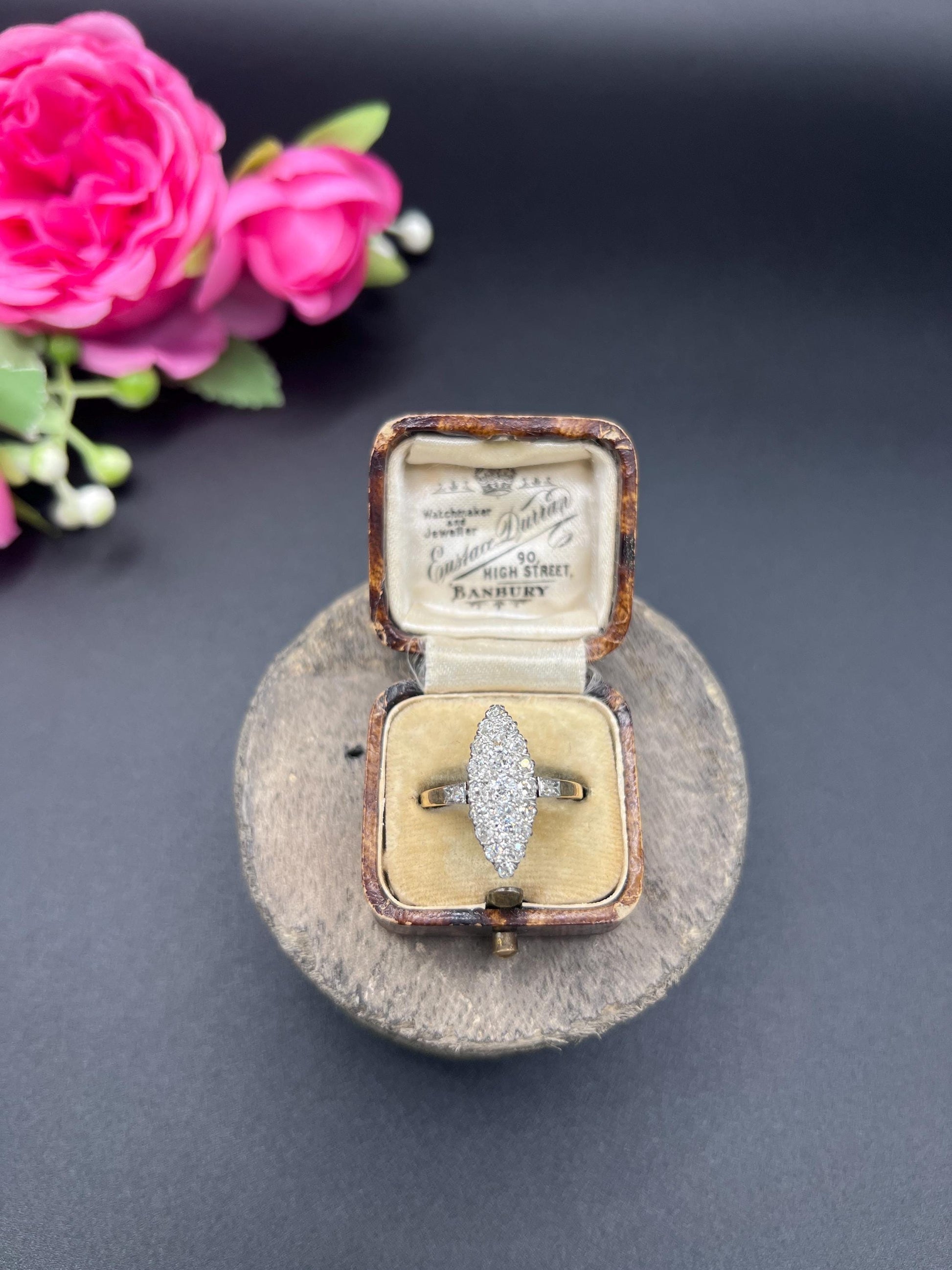Antique 18ct Yellow Gold French Stamped, Edwardian Diamond Marquise Ring