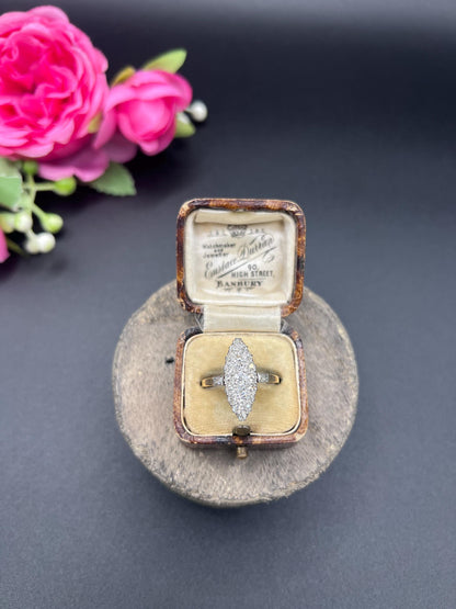 Antique 18ct Yellow Gold French Stamped, Edwardian Diamond Marquise Ring