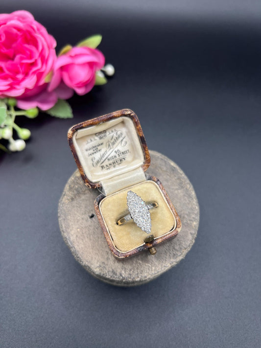 Antique 18ct Yellow Gold French Stamped, Edwardian Diamond Marquise Ring
