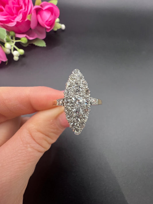 Antique 18ct Yellow Gold French Stamped, Edwardian Diamond Marquise Ring