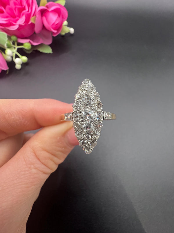 Antique 18ct Yellow Gold French Stamped, Edwardian Diamond Marquise Ring