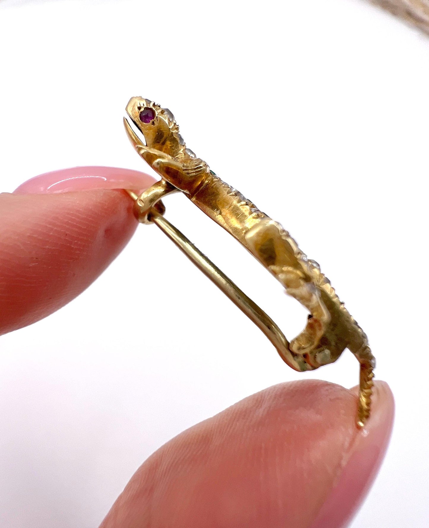 Antique 18ct Gold, Edwardian Diamond & Emerald Lizard Brooch