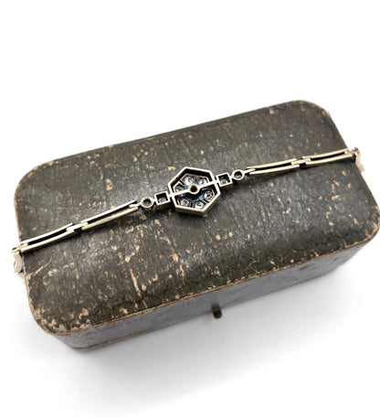 Antique 14ct Gold & Platinum, Edwardian Diamond Hexagonal Bracelet