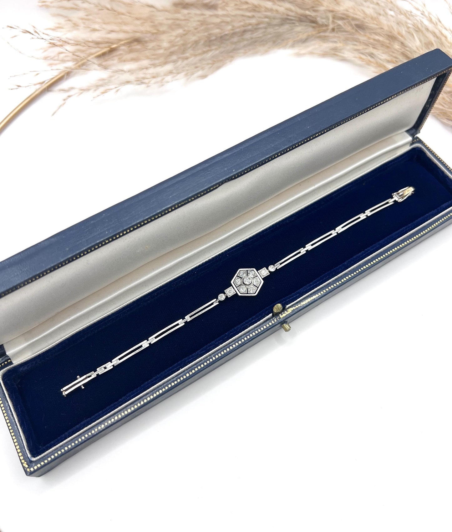 Antique 14ct Gold & Platinum, Edwardian Diamond Hexagonal Bracelet