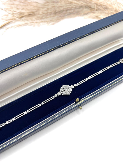 Antique 14ct Gold & Platinum, Edwardian Diamond Hexagonal Bracelet