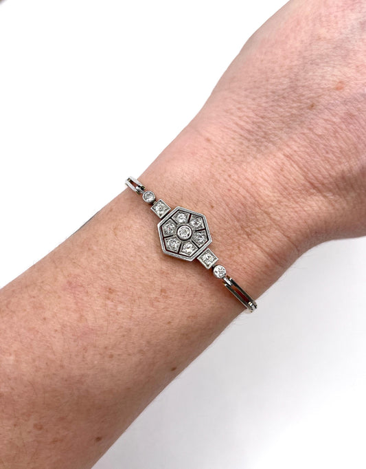 Antique 14ct Gold & Platinum, Edwardian Diamond Hexagonal Bracelet