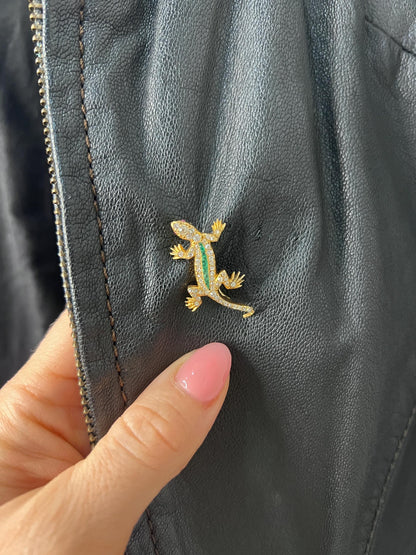 Antique 18ct Gold, Edwardian Diamond & Emerald Lizard Brooch