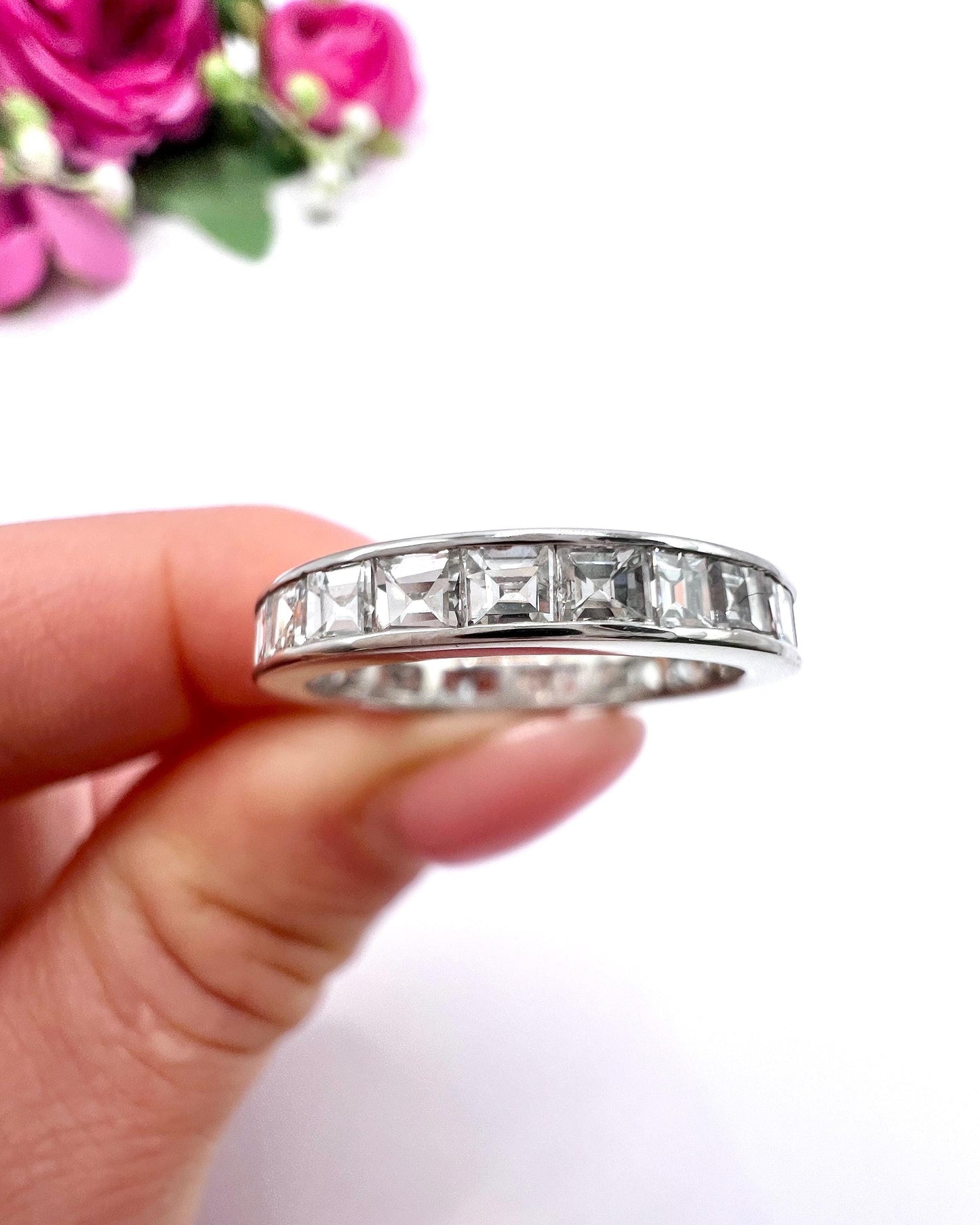 Vintage 1940s 18ct White Gold, 2 Carat Full Diamond Eternity Band Ring, Wedding Ring