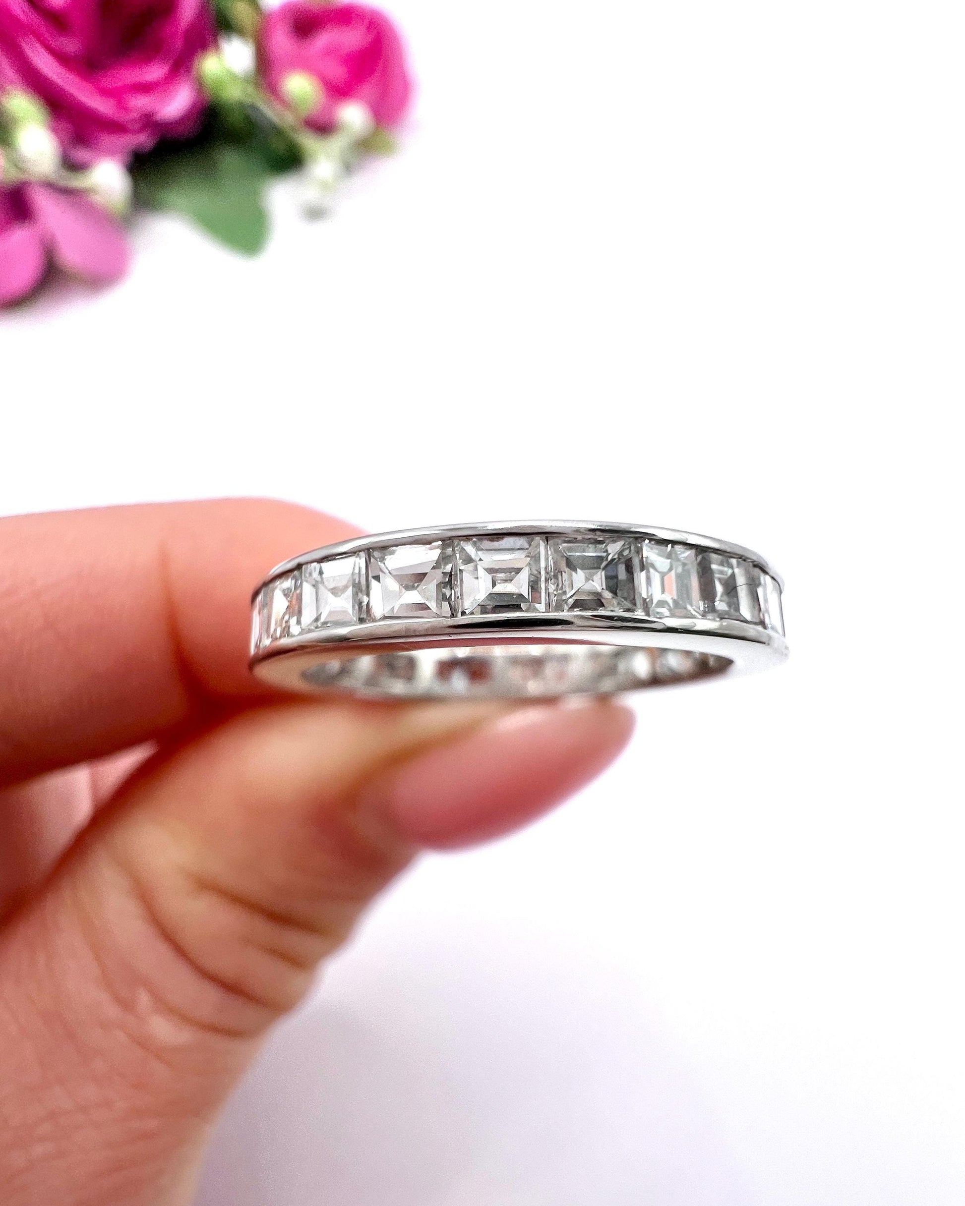 Vintage 1940s 18ct White Gold, 2 Carat Full Diamond Eternity Band Ring, Wedding Ring